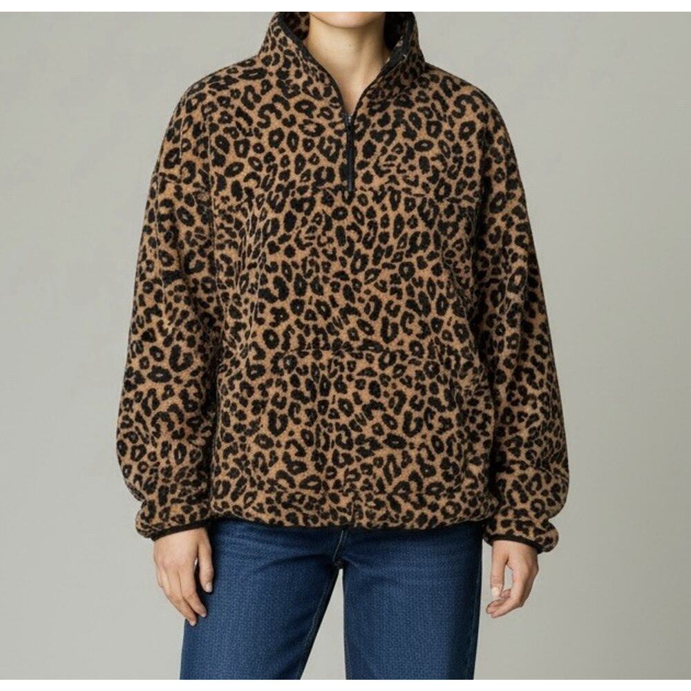 No Boundaries Women's XXL 1/4 Zip Fleece Pullover Leopard Print Pocket Collar